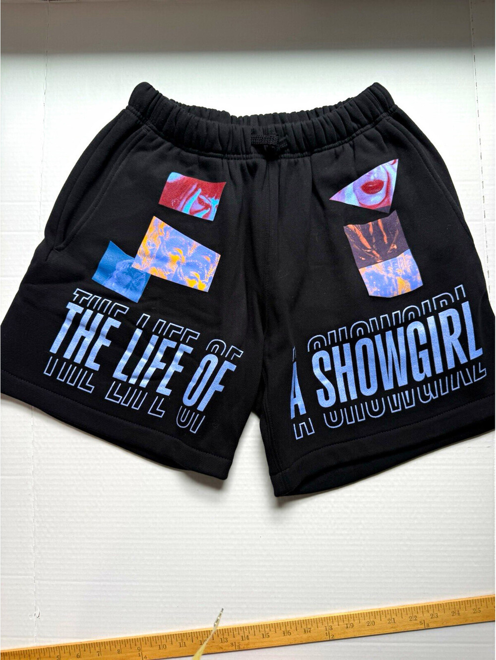 Taylor Swift Life of a Showgirl Black Fleece Sweat Shorts Graphic Logo Pockets